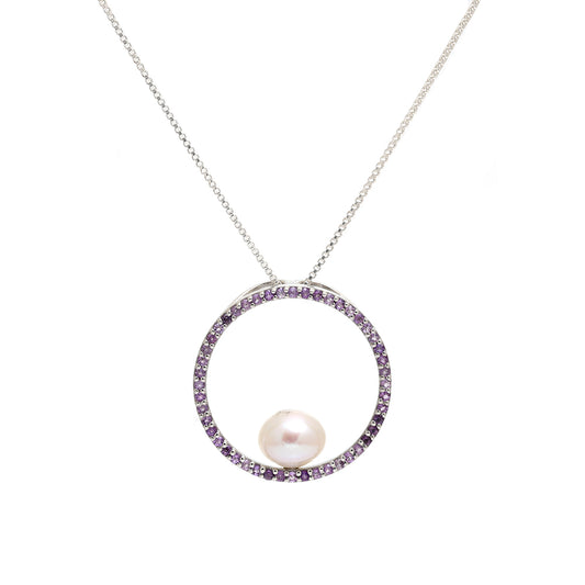 Silberanhänger mit brasilianischem Amethyst und weißer Süßwasserperle