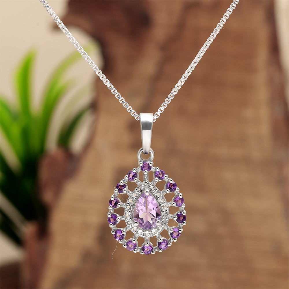 Silberanhänger mit brasilianischem Amethyst und weißem Topas