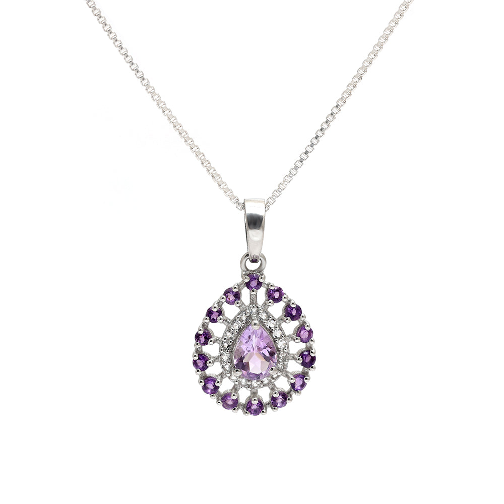 Silberanhänger mit brasilianischem Amethyst und weißem Topas 1 