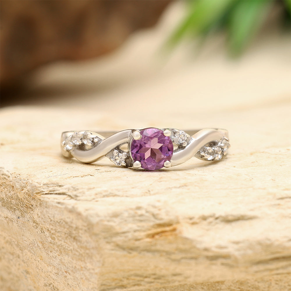 Silberring mit weißem Topas und brasilianischem Amethyst