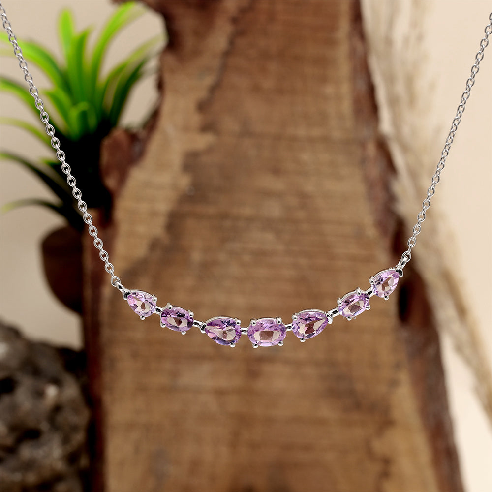 Silberhalskette mit brasilianischem Amethyst 4 