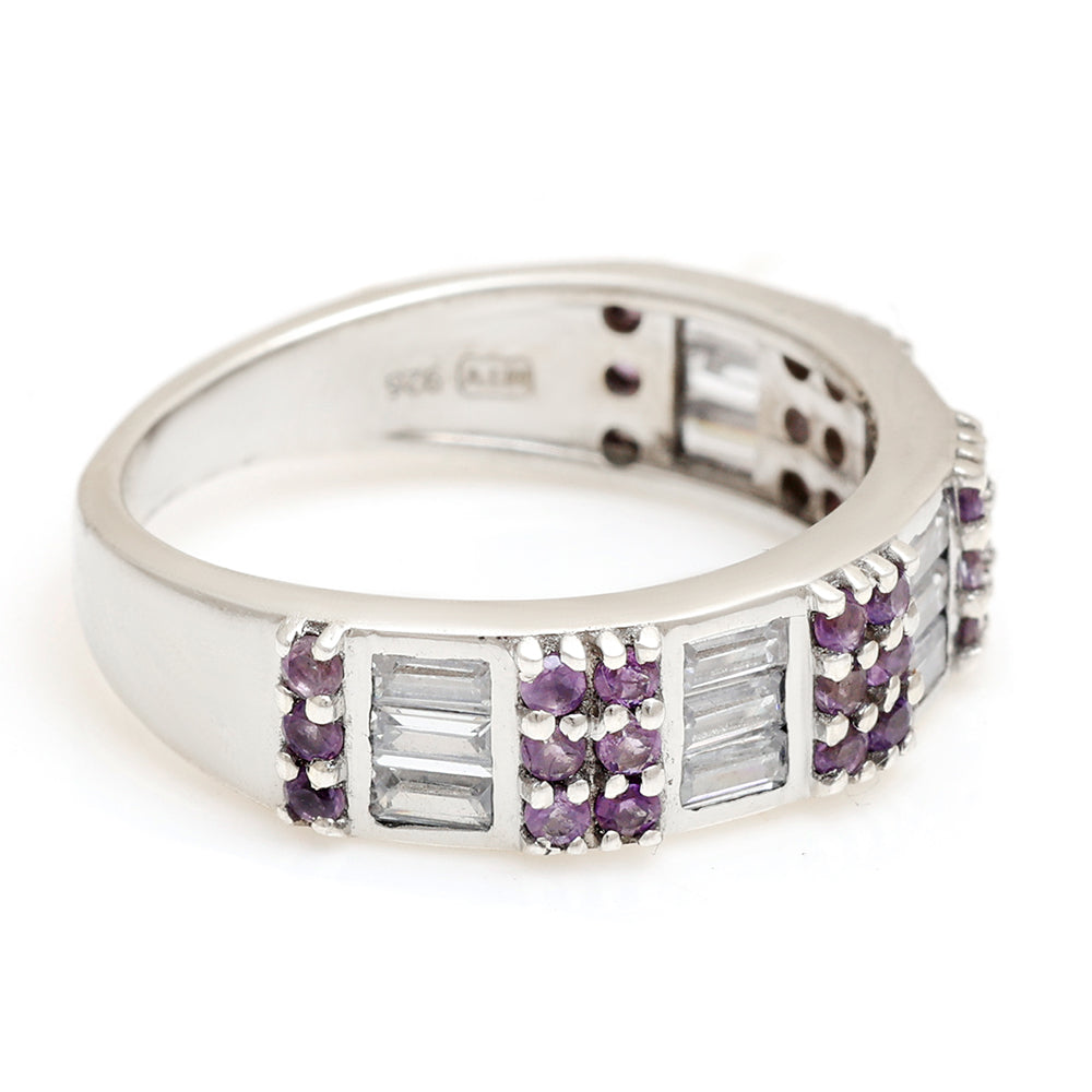 Silberring mit brasilianischem Amethyst und weißem Topas