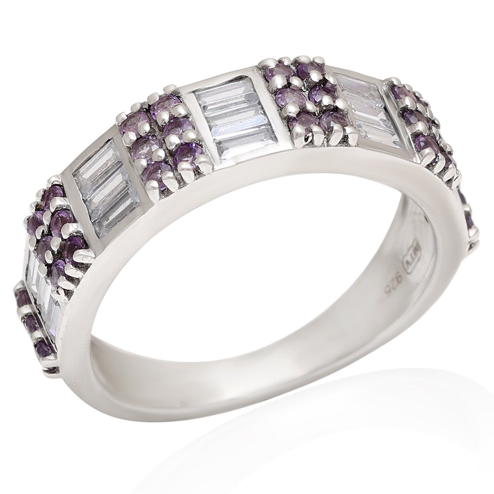 Silberring mit brasilianischem Amethyst und weißem Topas