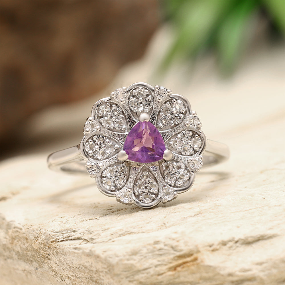 Silberring mit brasilianischem Amethyst und weißem Topas