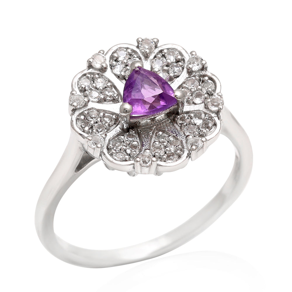 Silberring mit brasilianischem Amethyst und weißem Topas