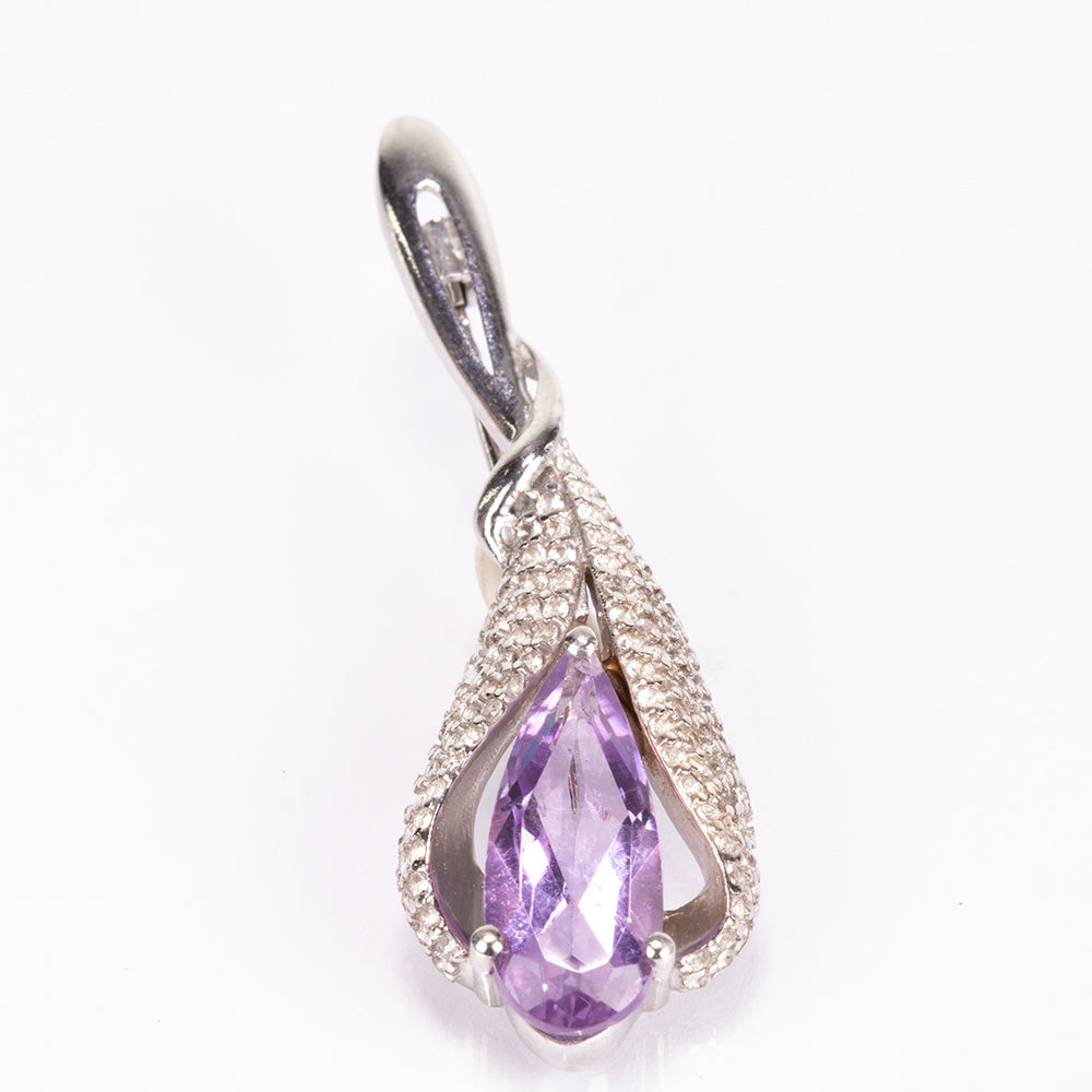 Silberbrosche mit brasilianischem Amethyst und weißem Topas 5 
