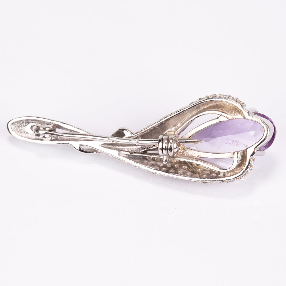 Silberbrosche mit brasilianischem Amethyst und weißem Topas 6 