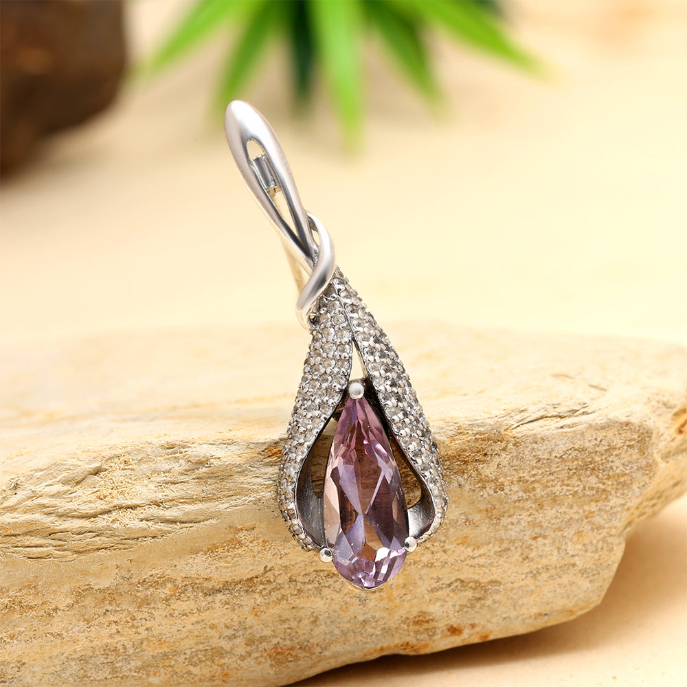 Silberbrosche mit brasilianischem Amethyst und weißem Topas 1 