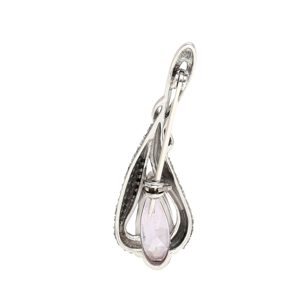 Silberbrosche mit brasilianischem Amethyst und weißem Topas
