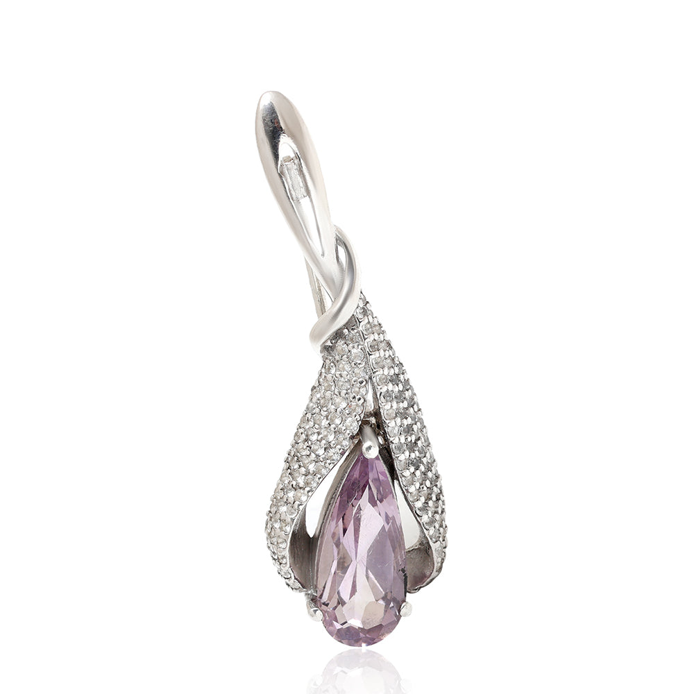 Silberbrosche mit brasilianischem Amethyst und weißem Topas
