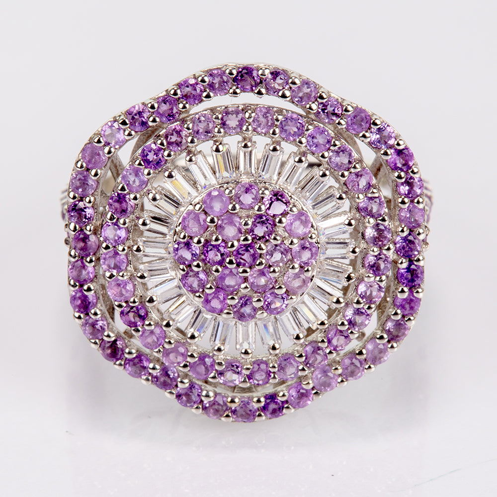 Silberring mit brasilianischem Amethyst und weißem Topas