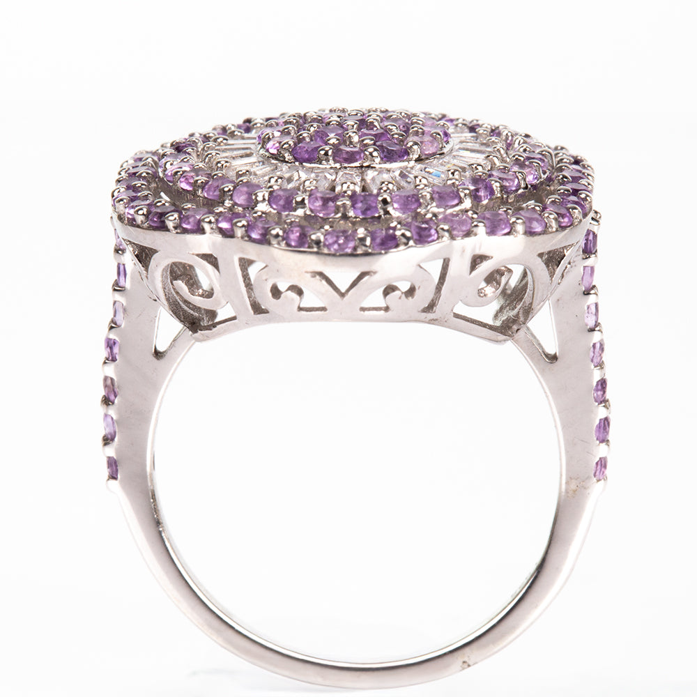 Silberring mit brasilianischem Amethyst und weißem Topas