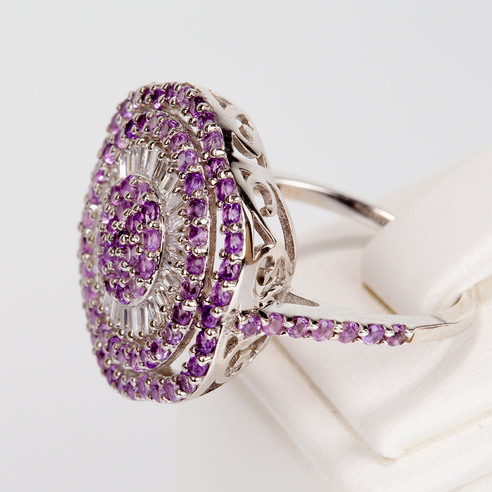 Silberring mit brasilianischem Amethyst und weißem Topas 5 