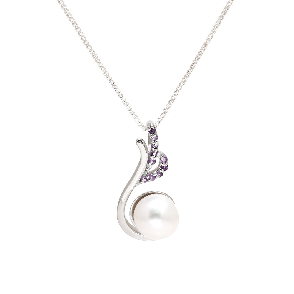 Silberanhänger mit brasilianischem Amethyst und weißer Süßwasserperle