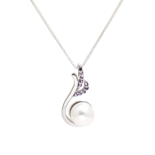 Silberanhänger mit brasilianischem Amethyst und weißer Süßwasserperle
