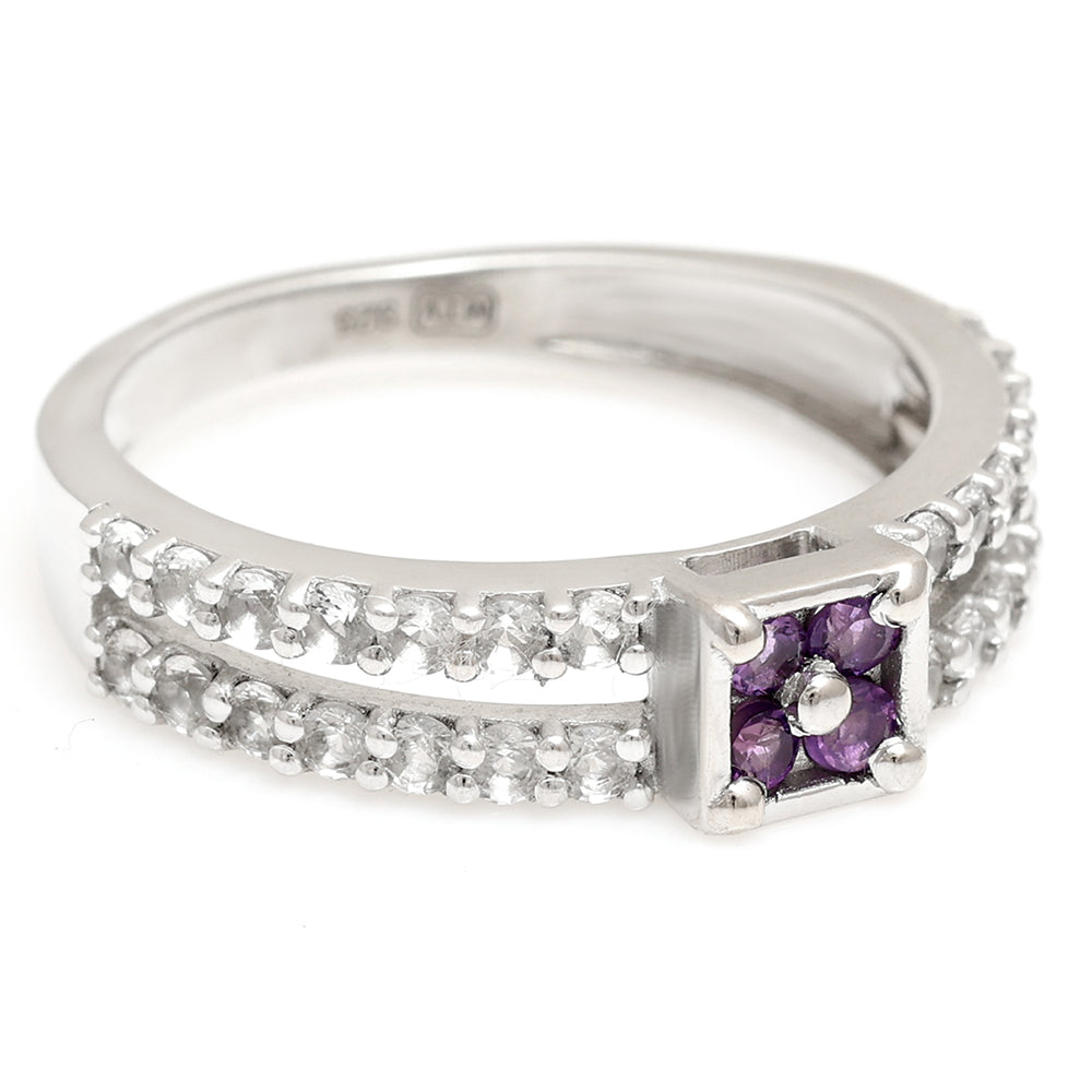Silberring mit brasilianischem Amethyst und weißem Topas