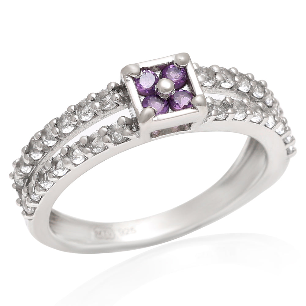 Silberring mit brasilianischem Amethyst und weißem Topas 8 