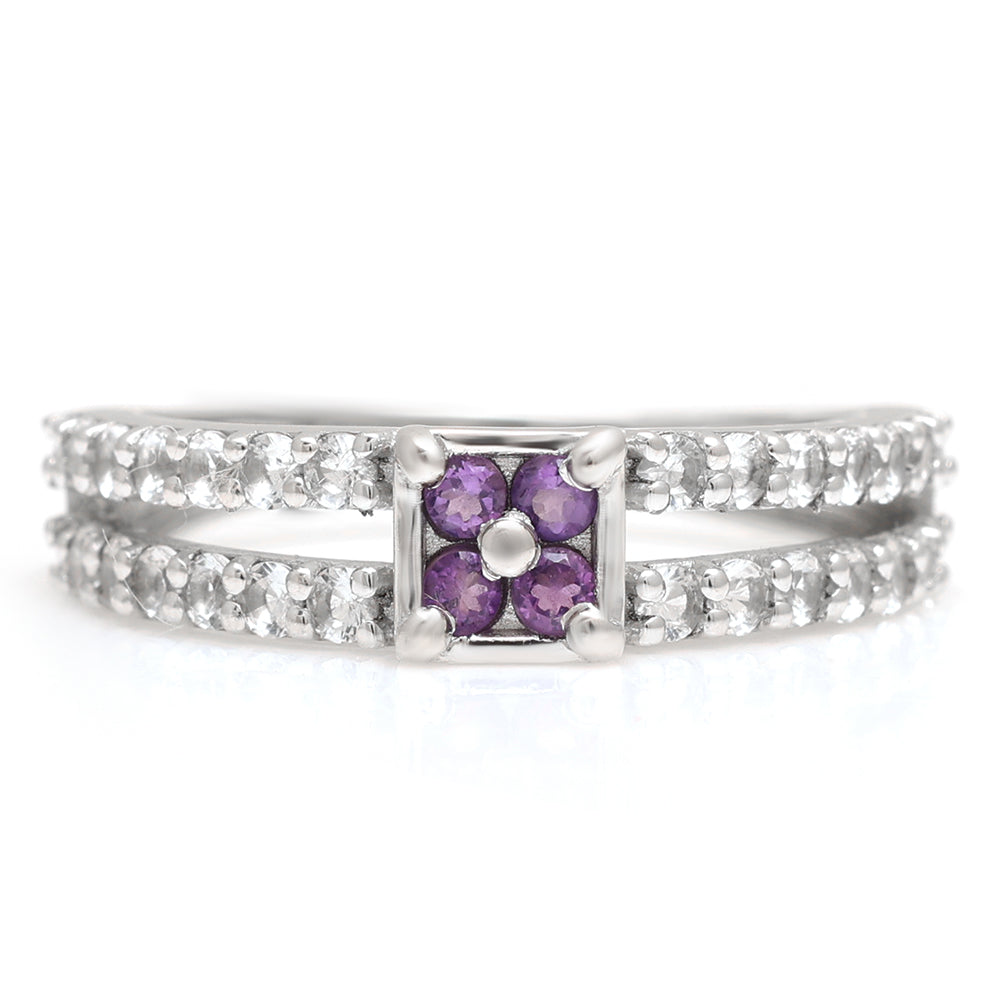 Silberring mit brasilianischem Amethyst und weißem Topas