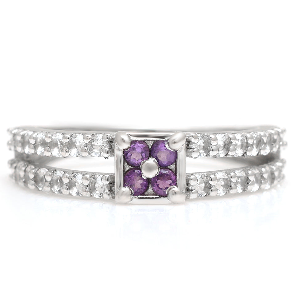 Silberring mit brasilianischem Amethyst und weißem Topas