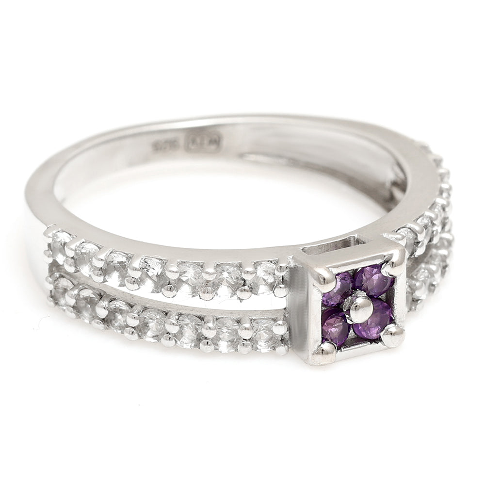 Silberring mit brasilianischem Amethyst und weißem Topas