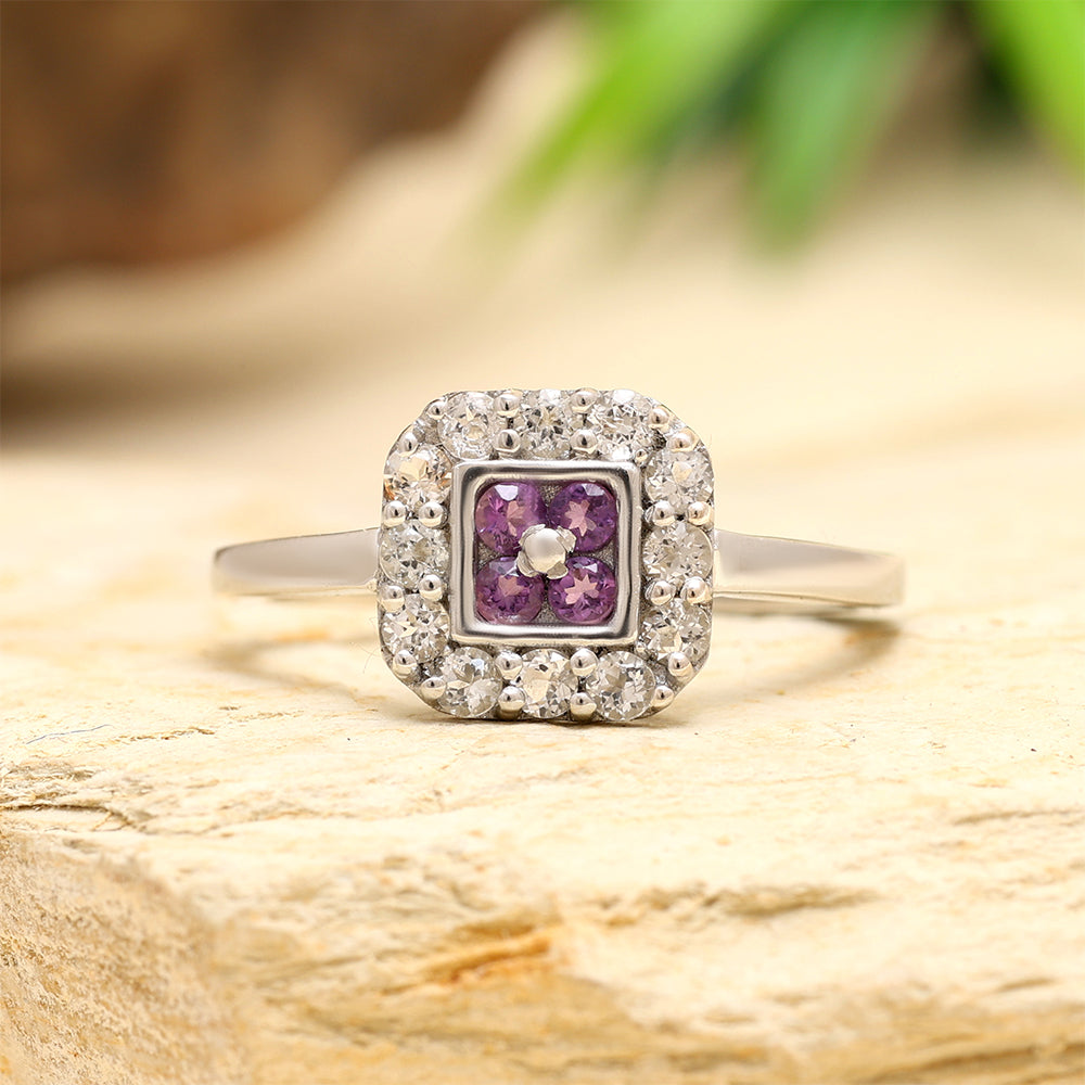 Silberring mit brasilianischem Amethyst und weißem Topas 2 