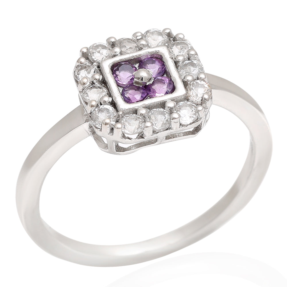 Silberring mit brasilianischem Amethyst und weißem Topas