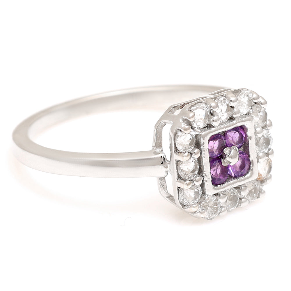 Silberring mit brasilianischem Amethyst und weißem Topas