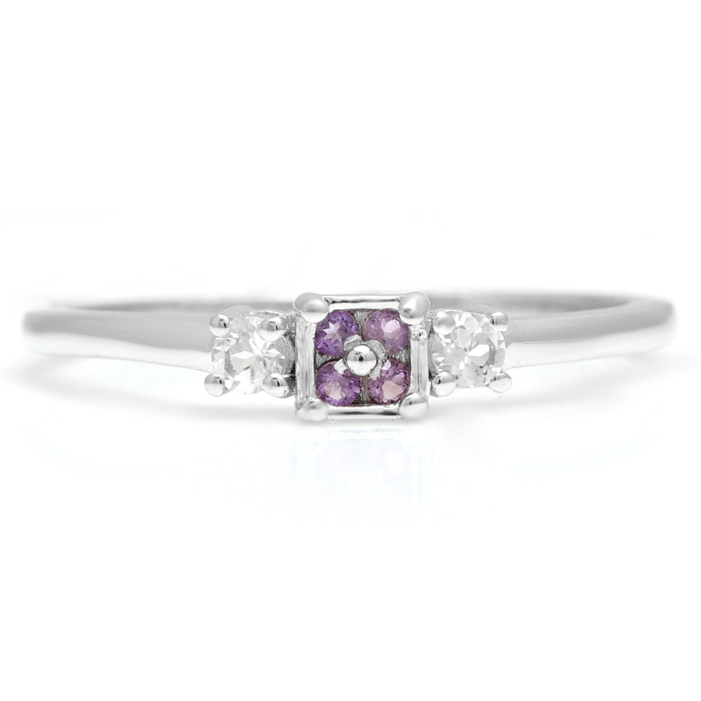 Silberring mit brasilianischem Amethyst und weißem Topas 8 