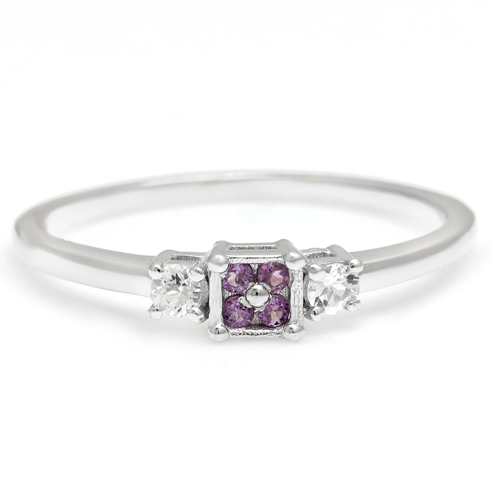 Silberring mit brasilianischem Amethyst und weißem Topas 10 