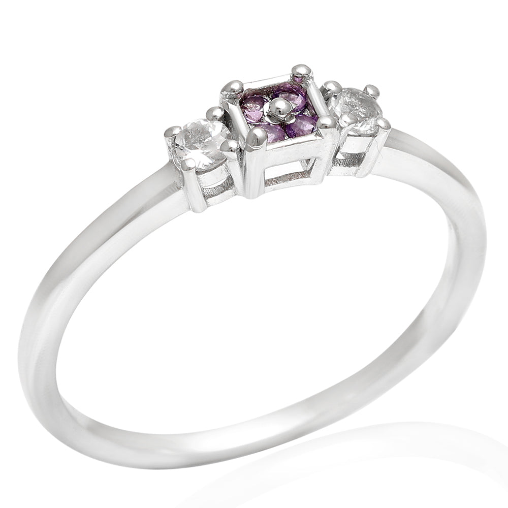 Silberring mit brasilianischem Amethyst und weißem Topas