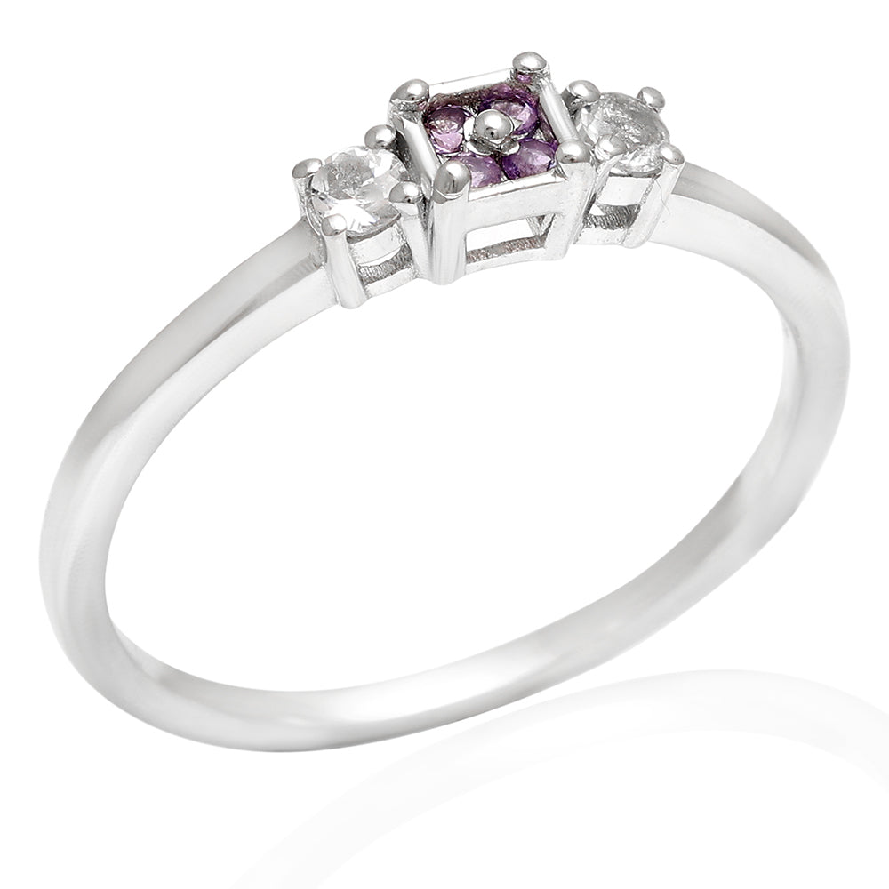 Silberring mit brasilianischem Amethyst und weißem Topas