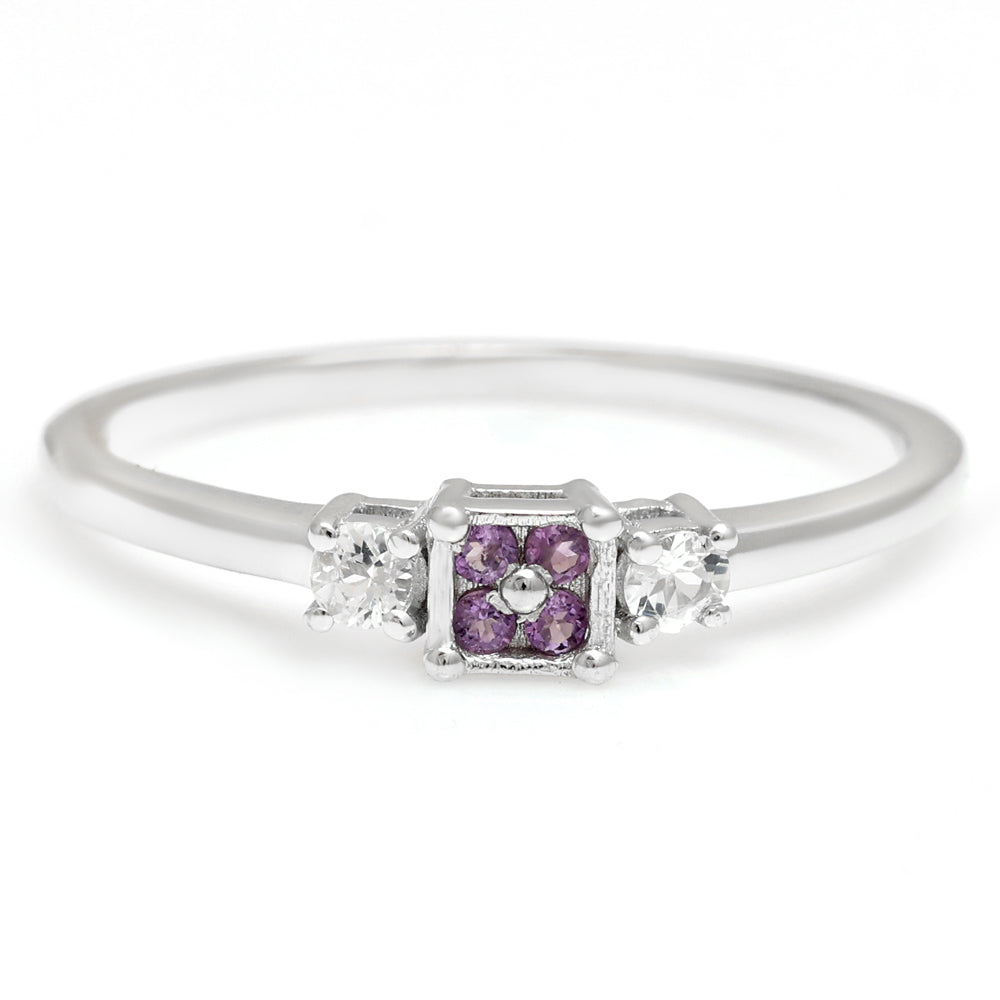 Silberring mit brasilianischem Amethyst und weißem Topas