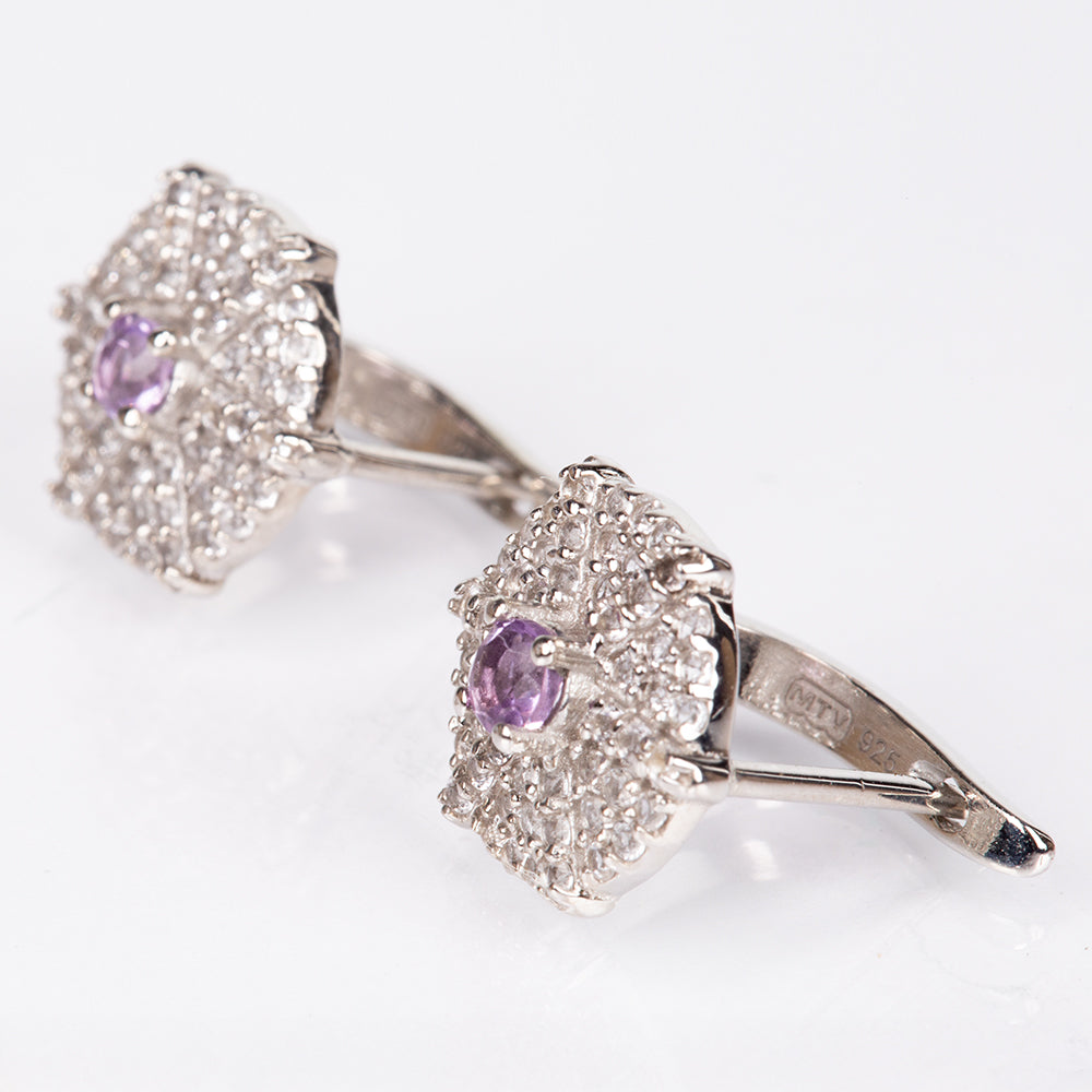Silberohrringe mit weißem Topas und brasilianischem Amethyst