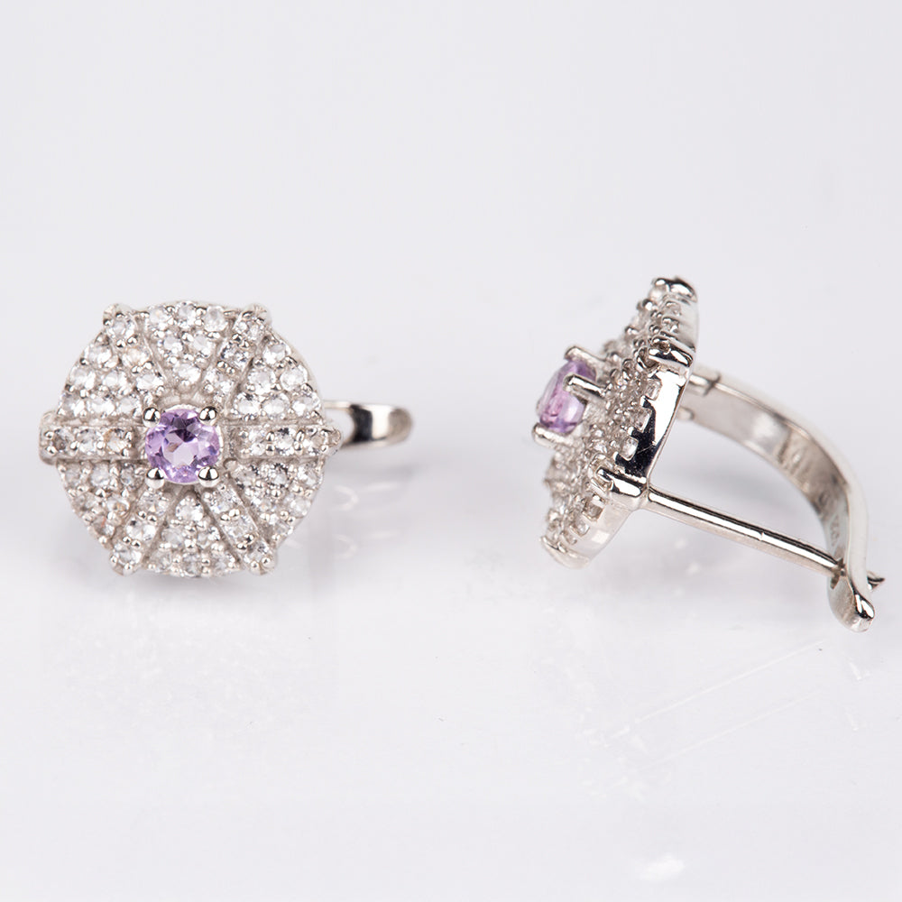 Silberohrringe mit weißem Topas und brasilianischem Amethyst