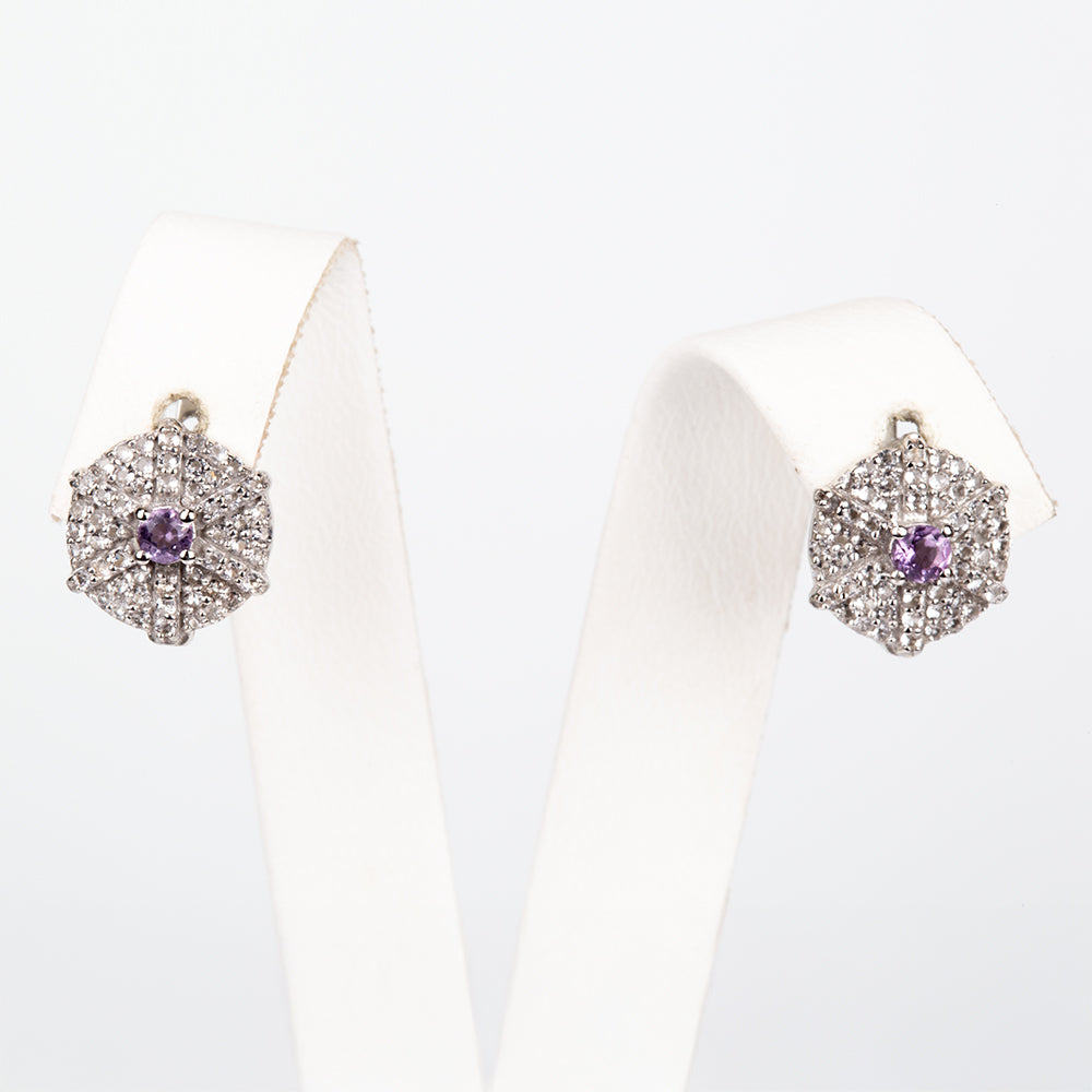 Silberohrringe mit weißem Topas und brasilianischem Amethyst 6 