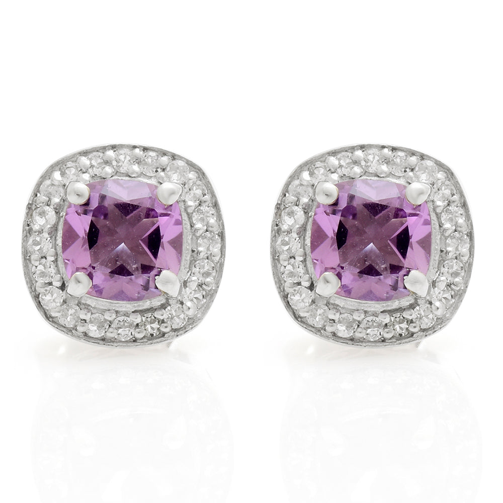 Silberohrringe mit brasilianischem Amethyst und weißem Topas