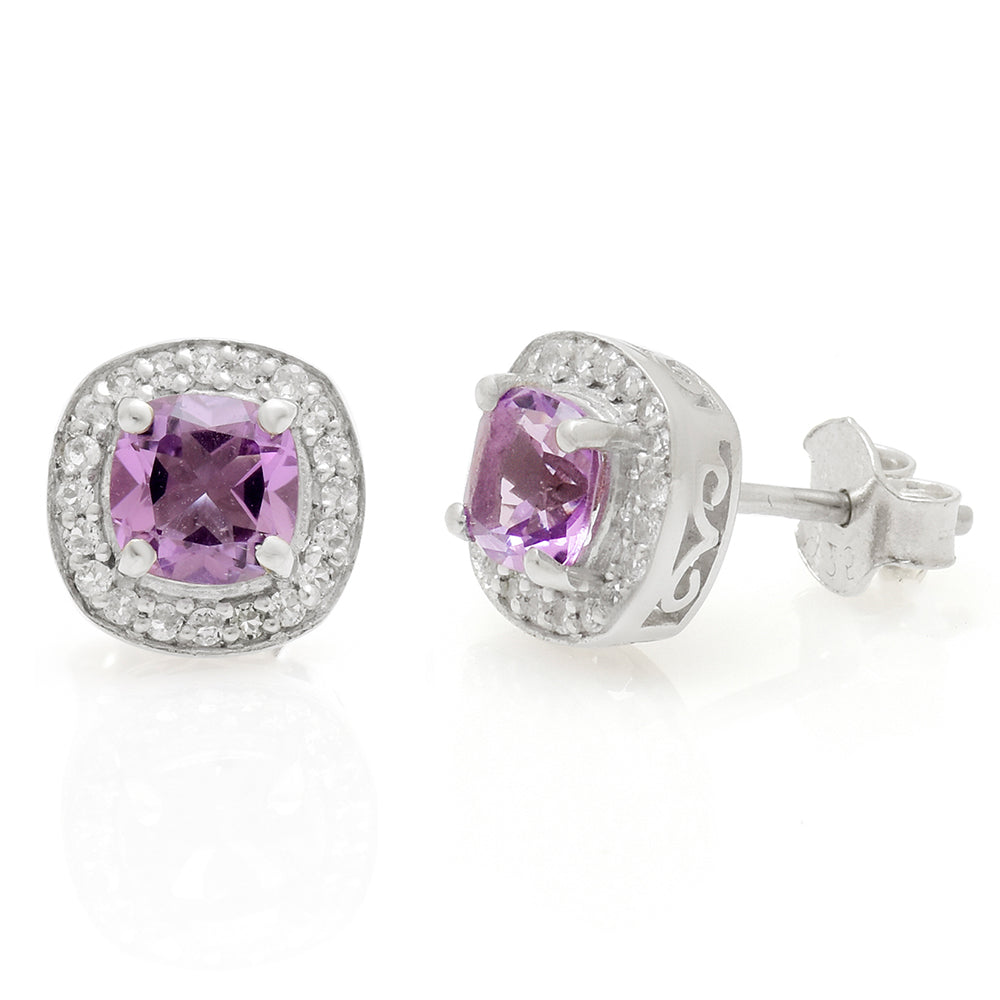 Silberohrringe mit brasilianischem Amethyst und weißem Topas 3 