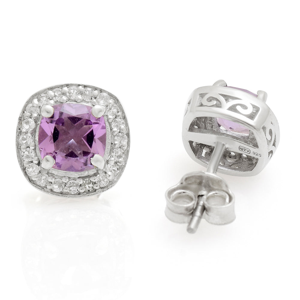 Silberohrringe mit brasilianischem Amethyst und weißem Topas