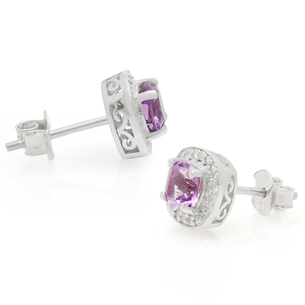 Silberohrringe mit brasilianischem Amethyst und weißem Topas 4 