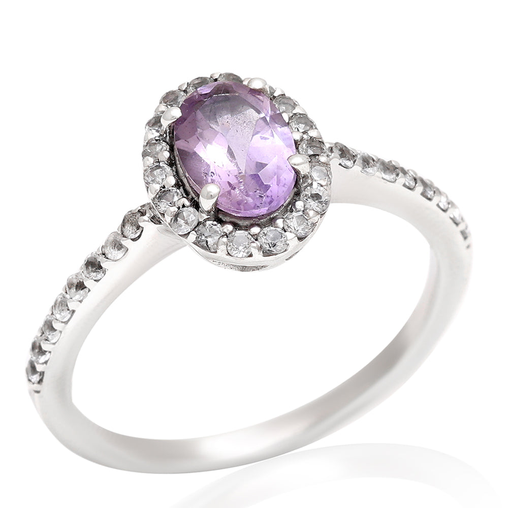 Silberring mit brasilianischem Amethyst und weißem Topas