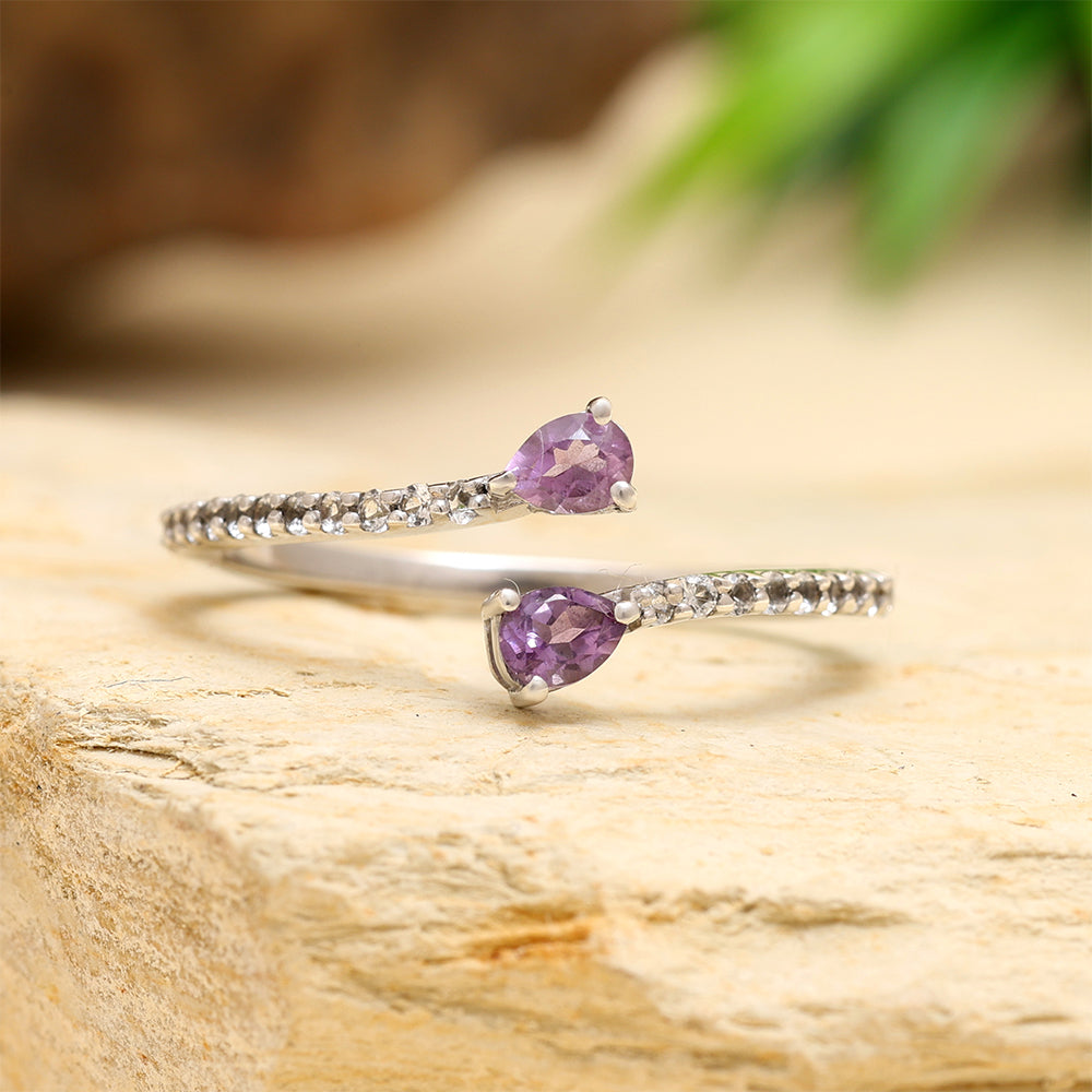 Silberring mit brasilianischem Amethyst und weißem Topas 2 