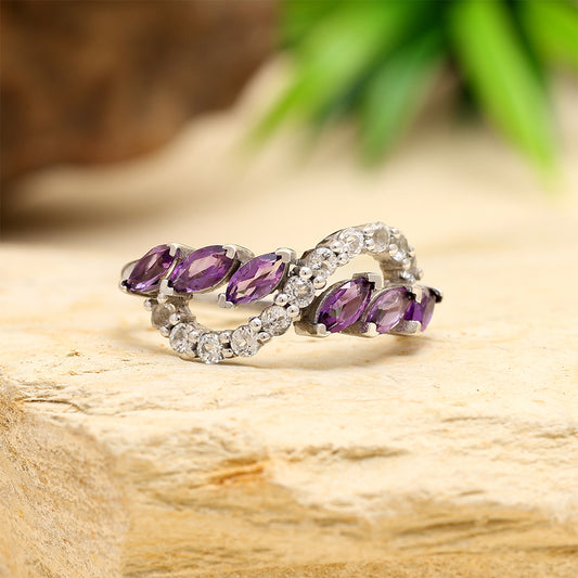 Silberring mit brasilianischem Amethyst und weißem Topas