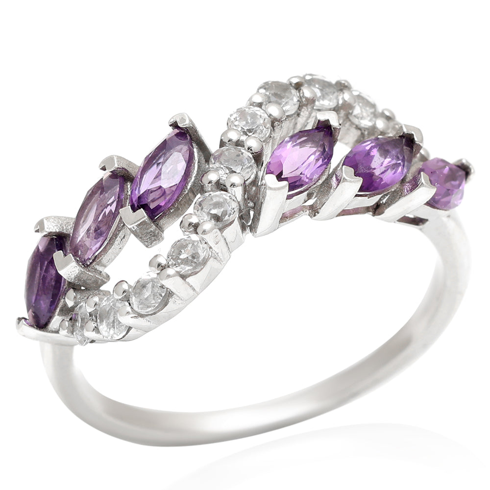 Silberring mit brasilianischem Amethyst und weißem Topas 7 