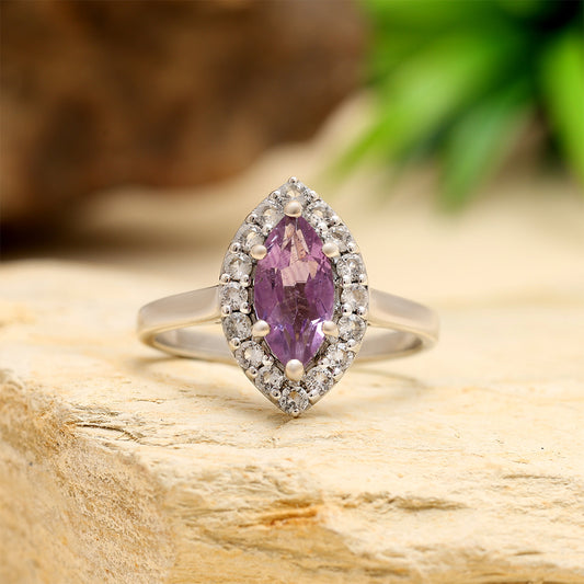 Silberring mit brasilianischem Amethyst und weißem Topas