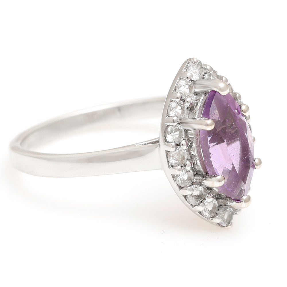 Silberring mit brasilianischem Amethyst und weißem Topas