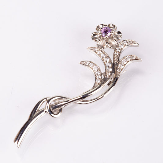 Silberbrosche mit brasilianischem Amethyst und weißem Topas