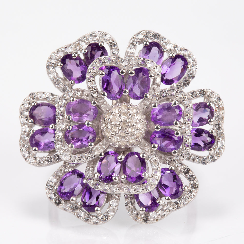 Silberring mit brasilianischem Amethyst und weißem Topas 1 