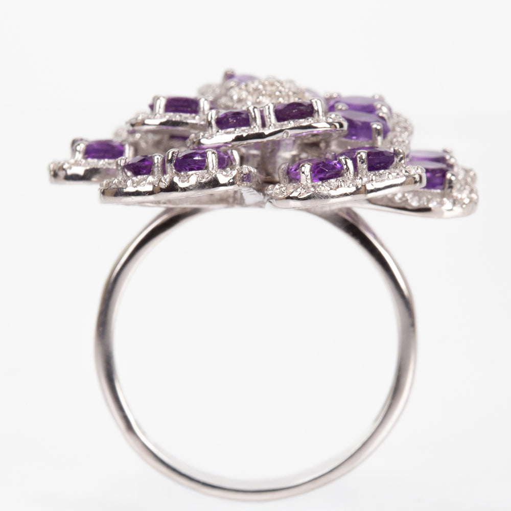 Silberring mit brasilianischem Amethyst und weißem Topas 2 