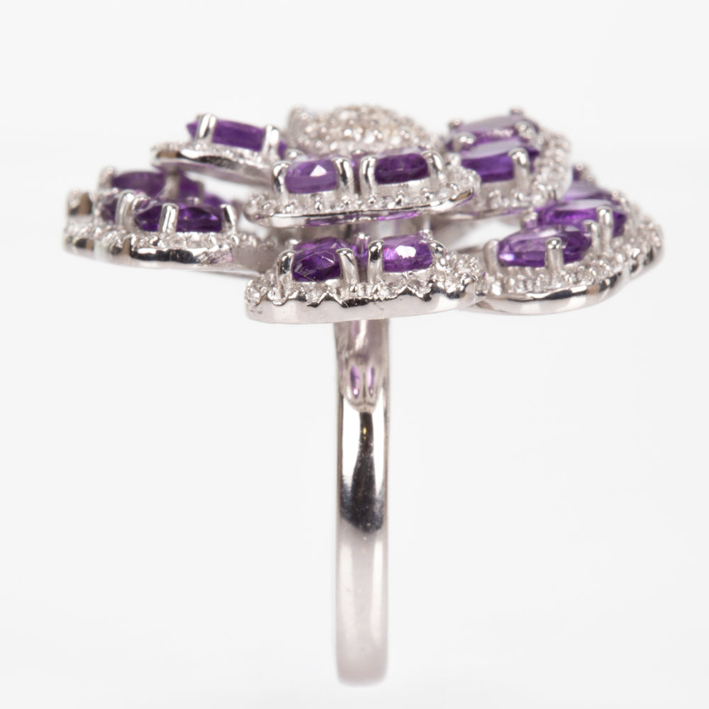 Silberring mit brasilianischem Amethyst und weißem Topas 3 