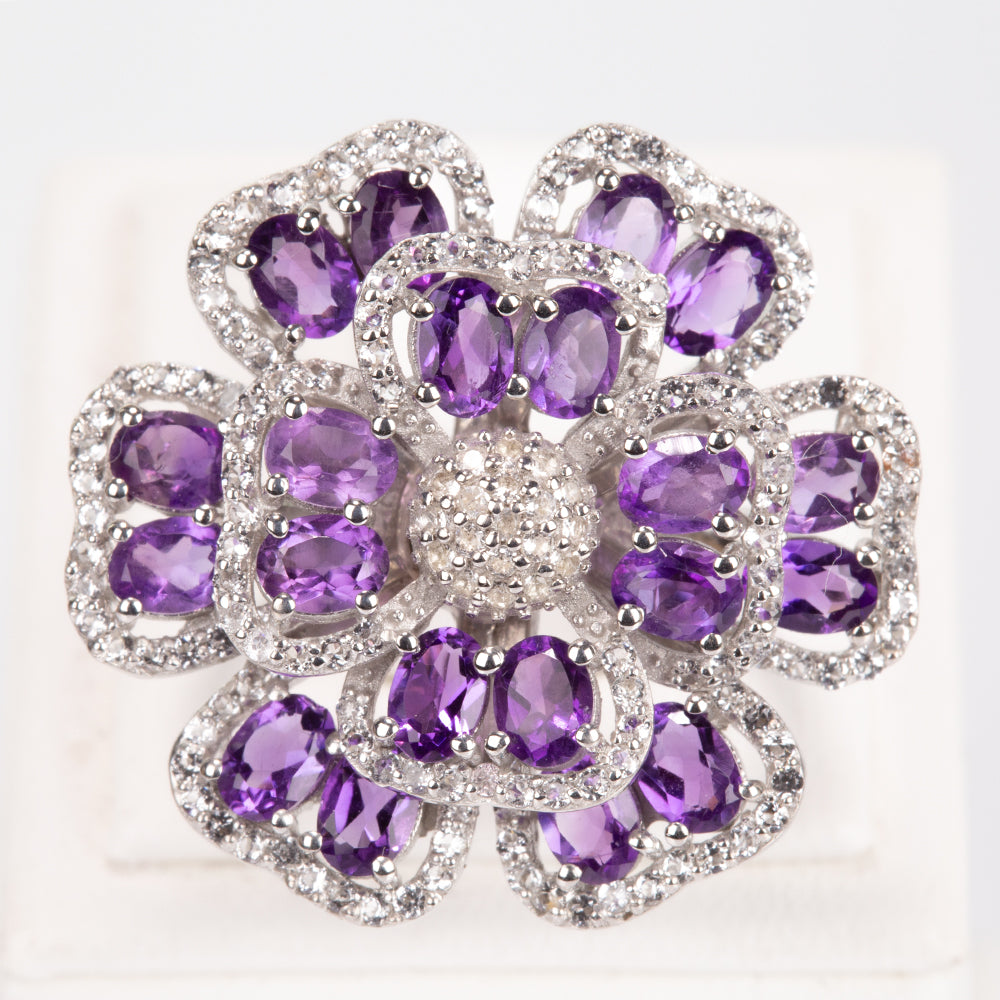 Silberring mit brasilianischem Amethyst und weißem Topas 4 
